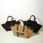 Genuine Suede Leather Winged Tote bag Top Handle Handbag 6
