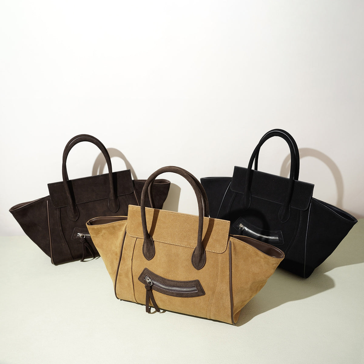 Genuine Suede Leather Winged Tote bag Top Handle Handbag 8