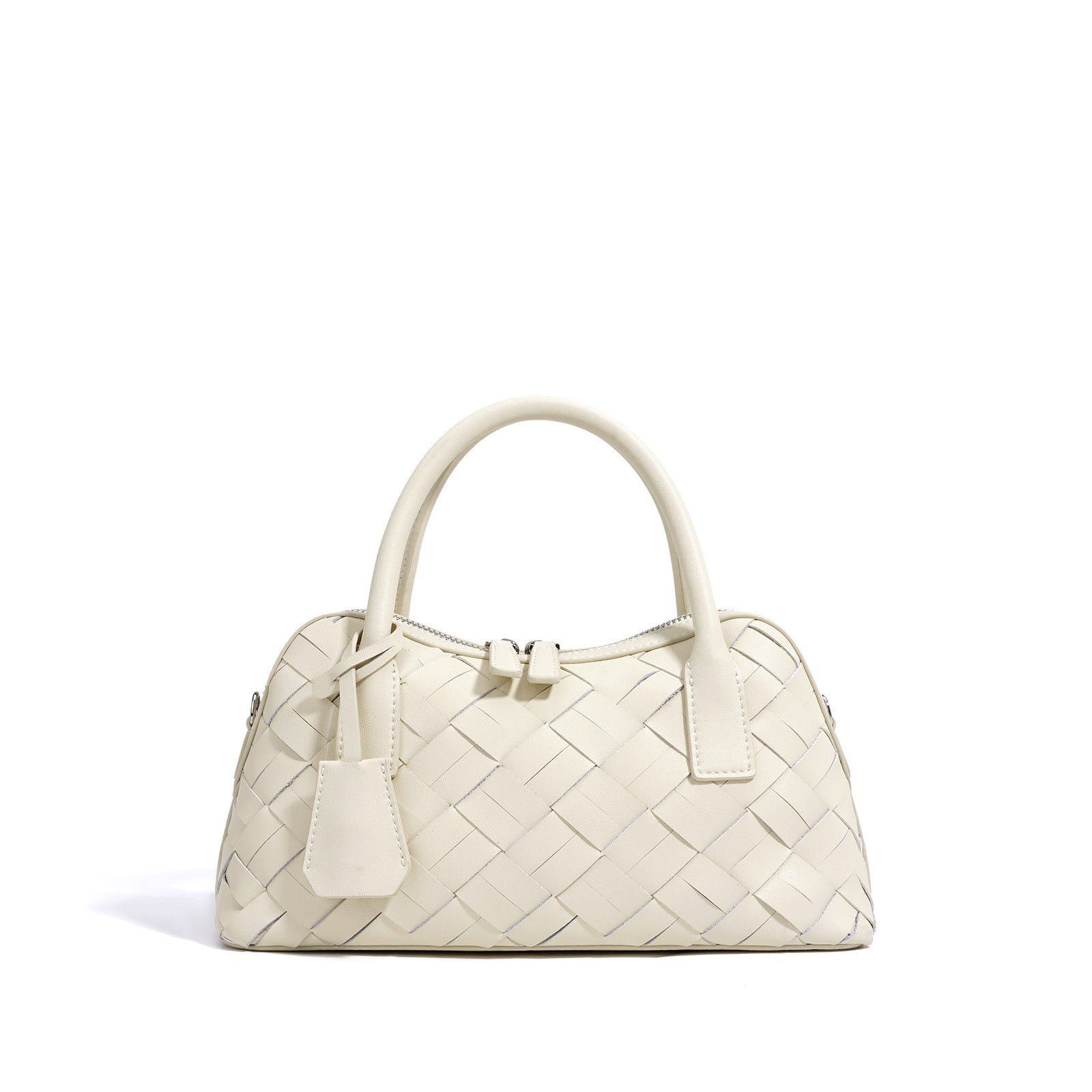 Genuine leather woven handbag with zipper 1