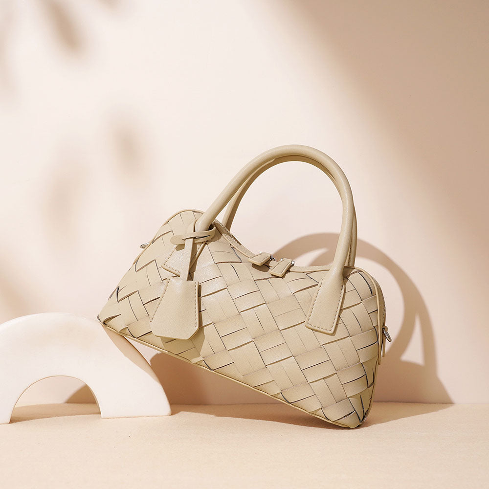Genuine leather woven handbag with zipper 10