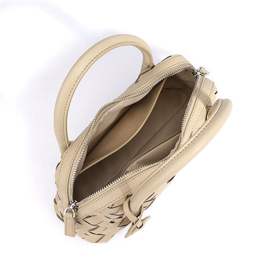 Genuine leather woven handbag with zipper 12