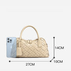 Genuine leather woven handbag with zipper 13