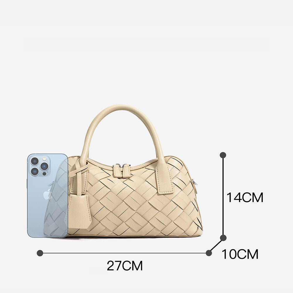 Genuine leather woven handbag with zipper 13