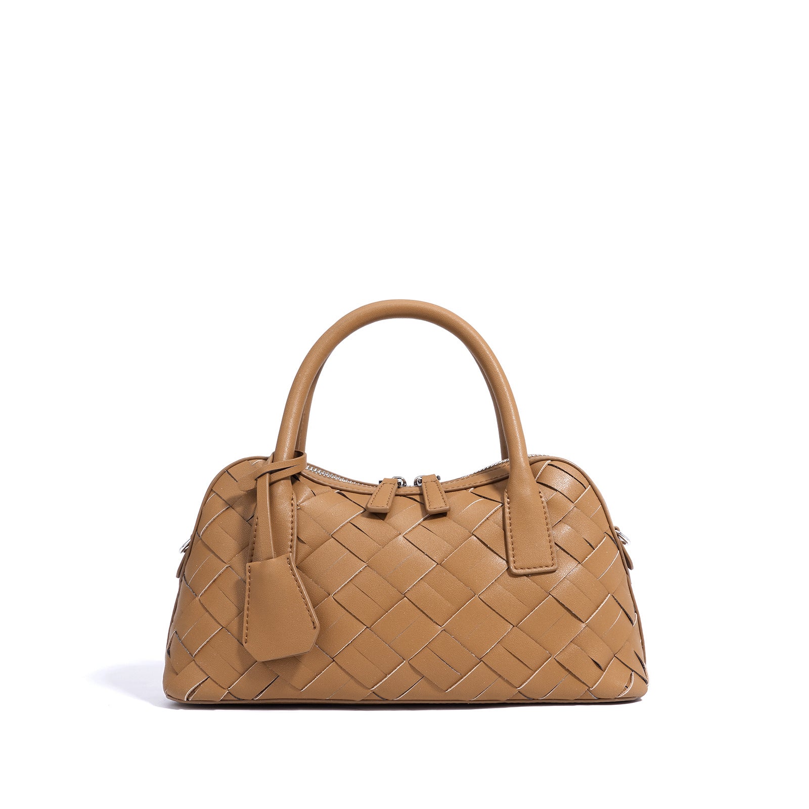 Genuine leather woven handbag with zipper 2
