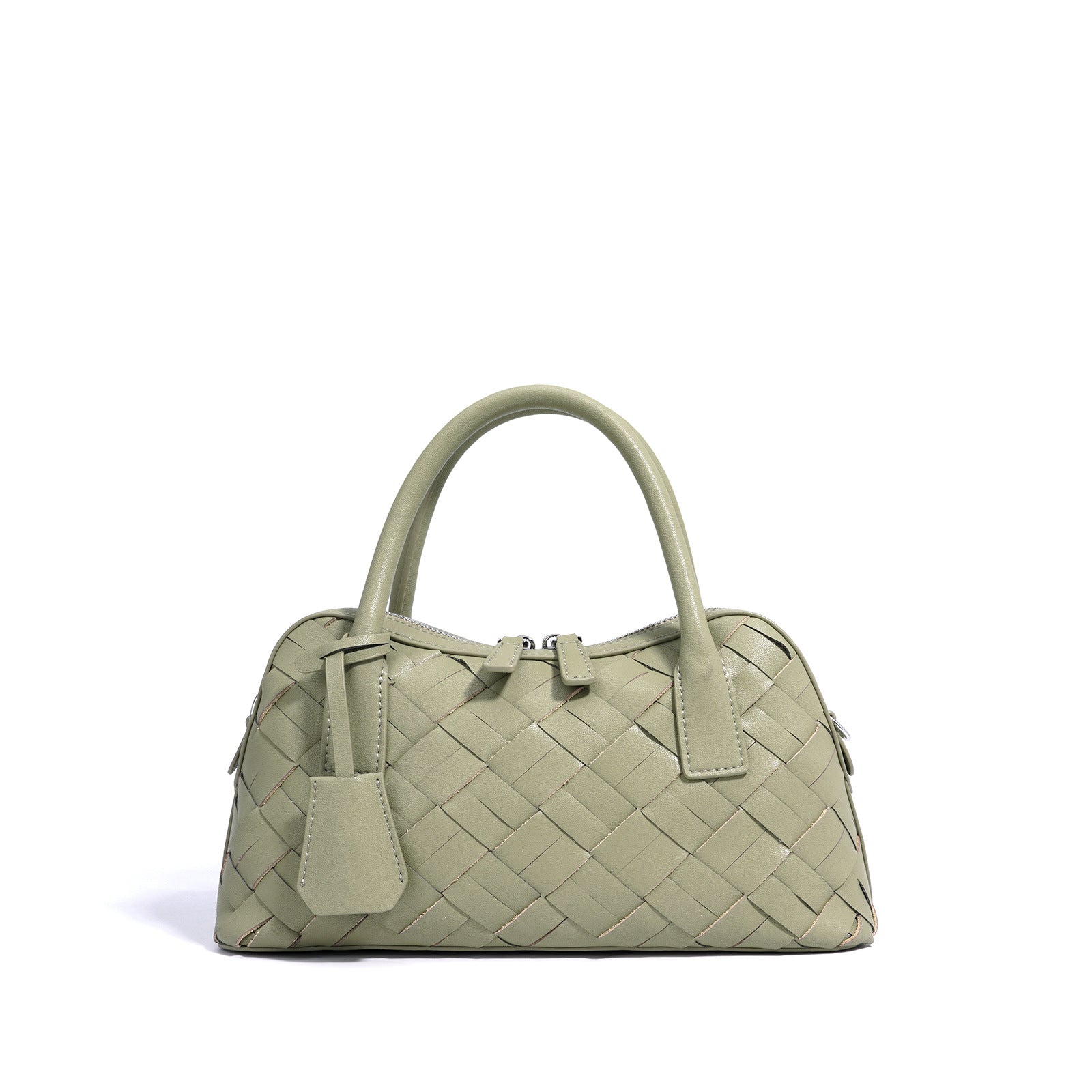 Genuine leather woven handbag with zipper 3