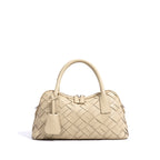 Genuine leather woven handbag with zipper 4