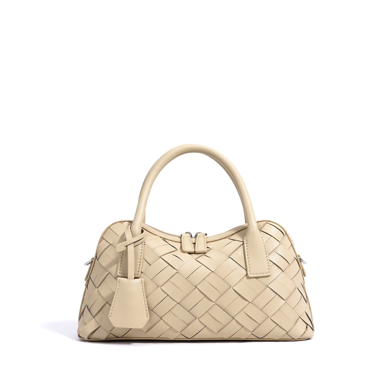 Genuine leather woven handbag with zipper 4