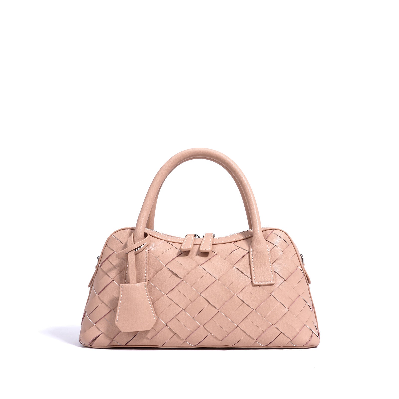 Genuine leather woven handbag with zipper 5