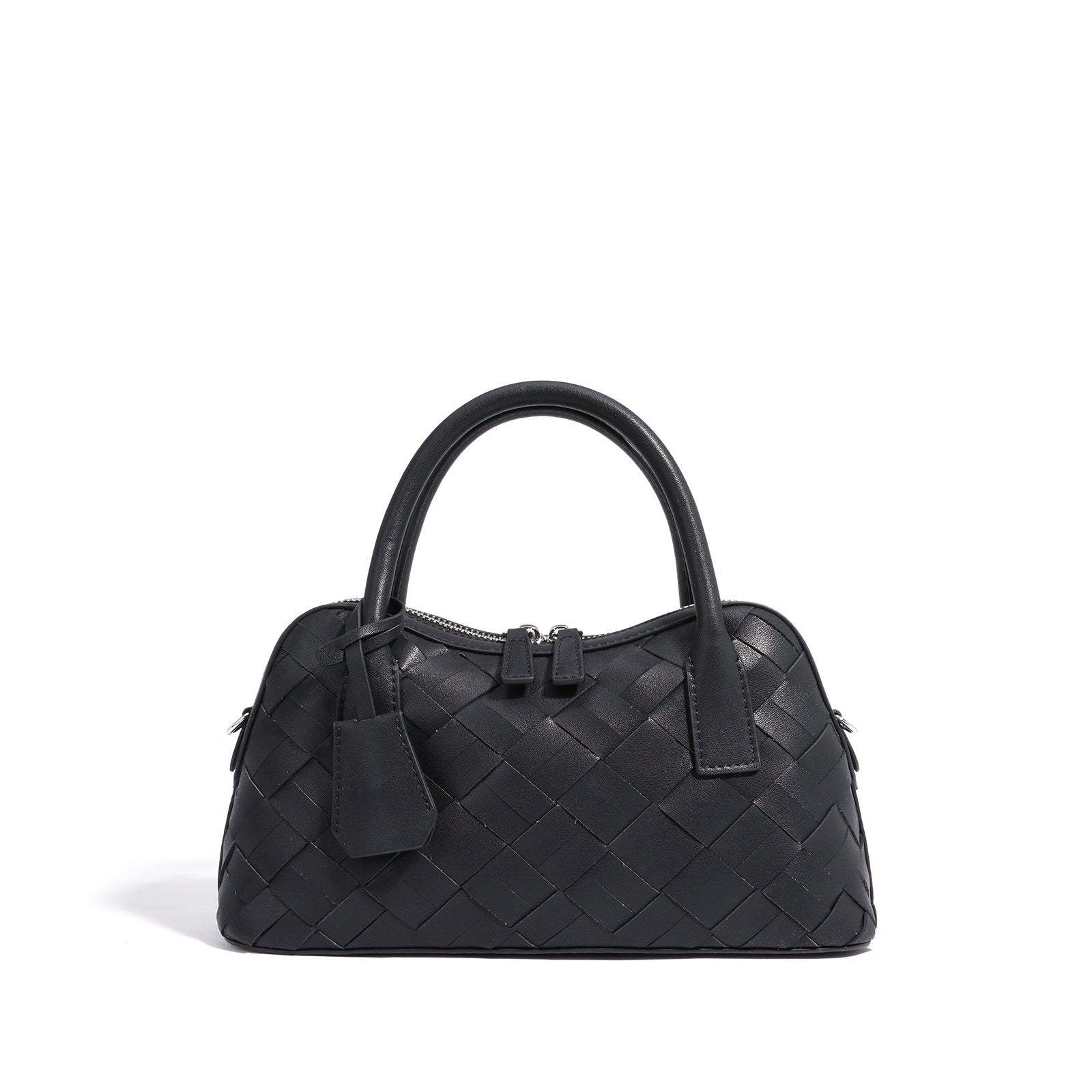Genuine leather woven handbag with zipper 6