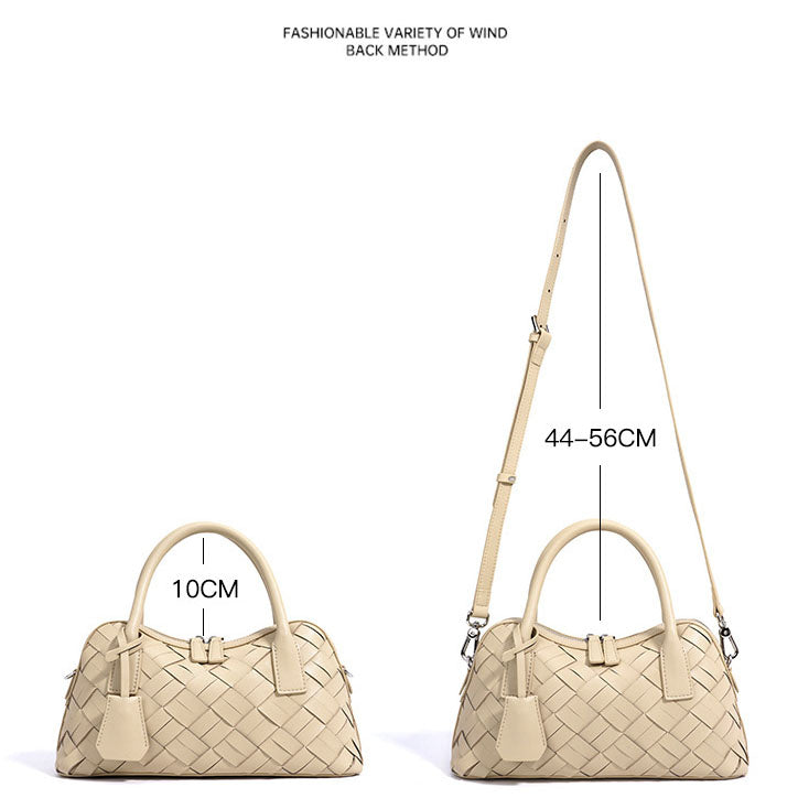 Genuine leather woven handbag with zipper 7