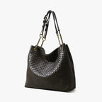Genuine leather woven shoulder bag for women with zipper 1