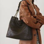 Genuine leather woven shoulder bag for women with zipper 10