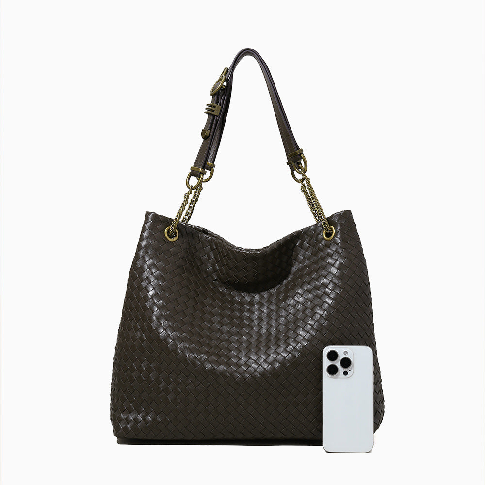 Genuine leather woven shoulder bag for women with zipper 11