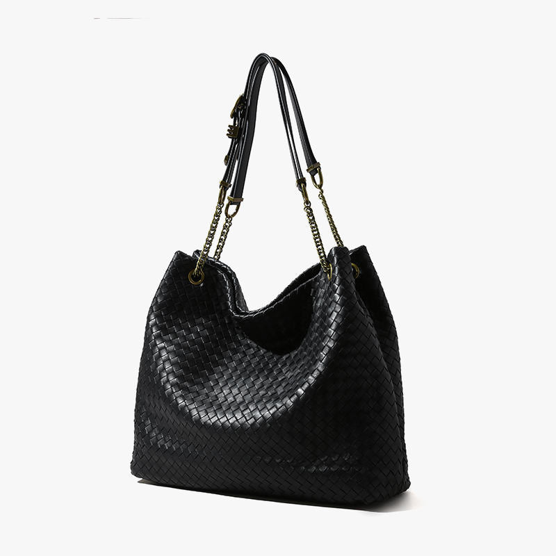 Genuine leather woven shoulder bag for women with zipper 2