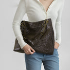 Genuine leather woven shoulder bag for women with zipper 3