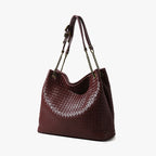 Genuine leather woven shoulder bag for women with zipper 4