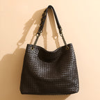 Genuine leather woven shoulder bag for women with zipper 5