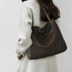Genuine leather woven shoulder bag for women with zipper 6