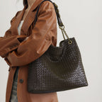 Genuine leather woven shoulder bag for women with zipper 7